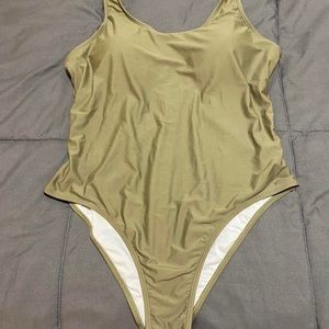 Funny Girl olive green swimsuit.
